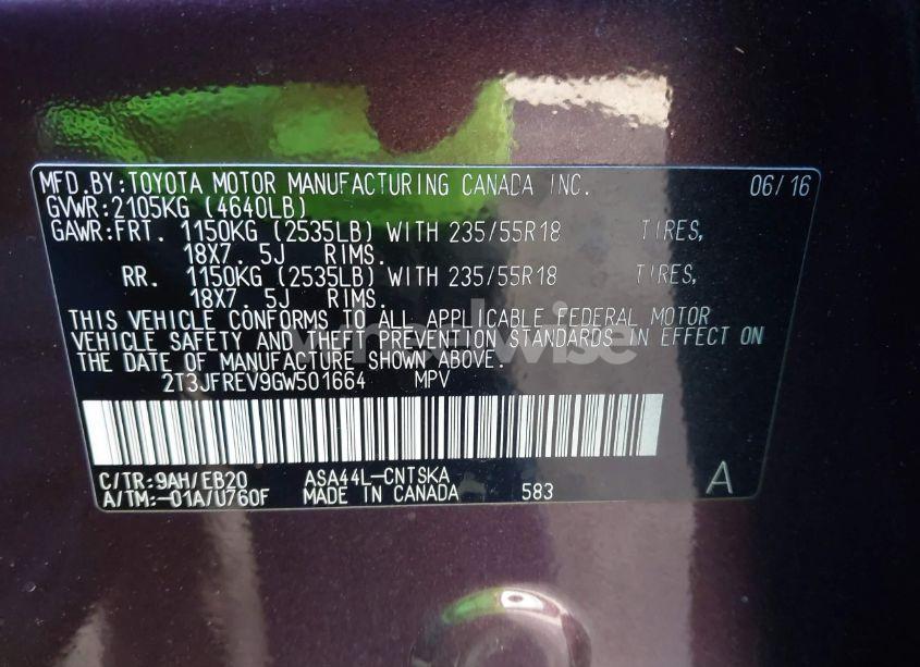 Photo 9 of 2016 Toyota Rav4 SE (VIN 2T3JFREV9GW501664)