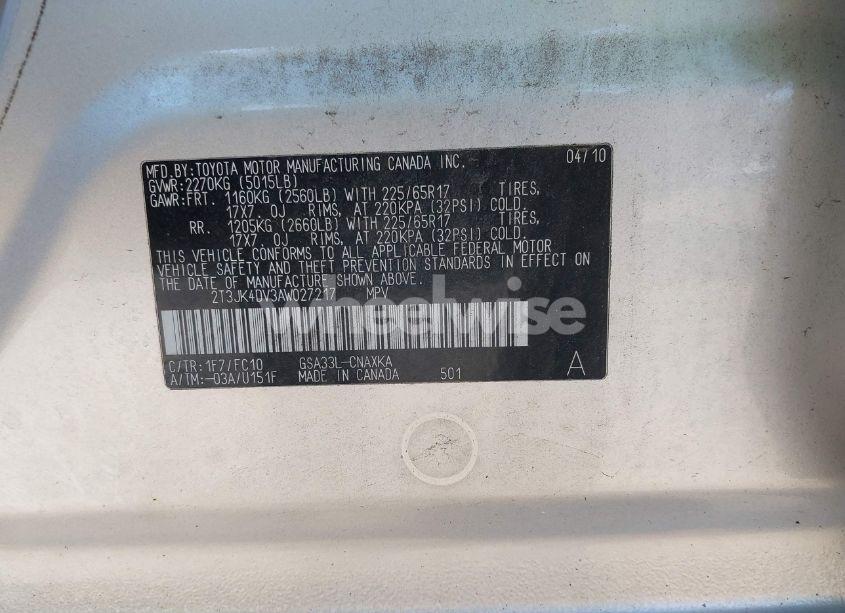 Photo 9 of 2010 Toyota Rav4 BASE V6 (VIN 2T3JK4DV3AW027217)