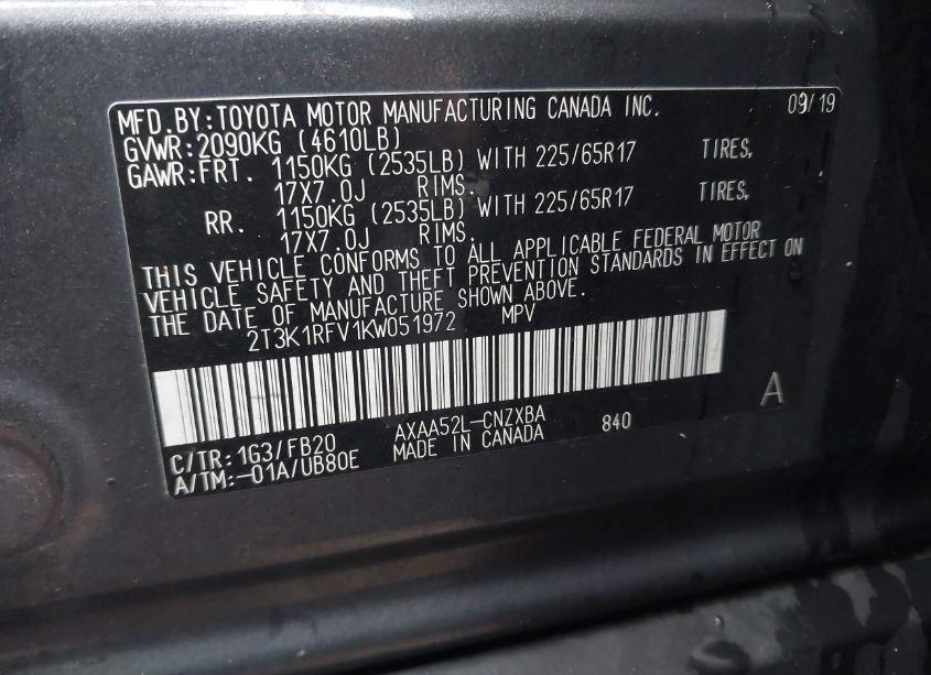 Photo 9 of 2019 Toyota Rav4 LE (VIN 2T3K1RFV1KW051972)