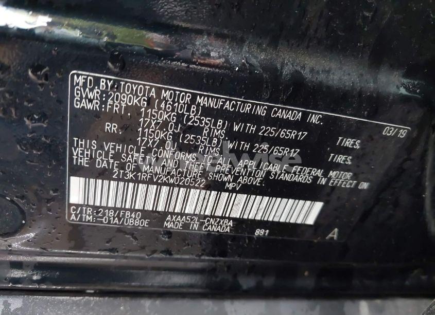 Photo 9 of 2019 Toyota Rav4 LE (VIN 2T3K1RFV2KW020522)