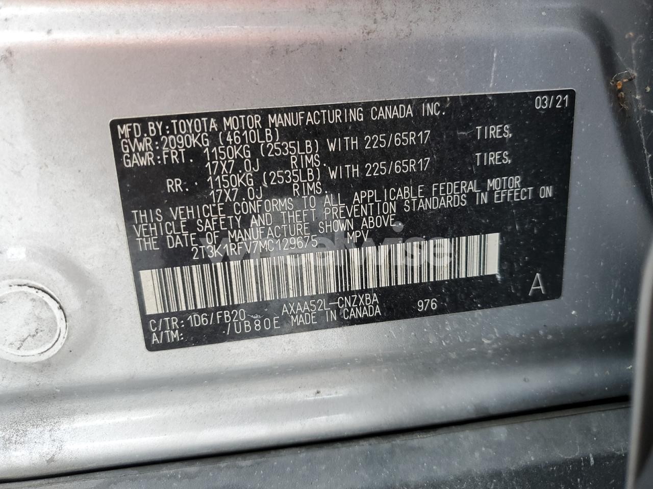 Photo 12 of 2021 TOYOTA RAV4 LE (VIN 2T3K1RFV7MC129675)