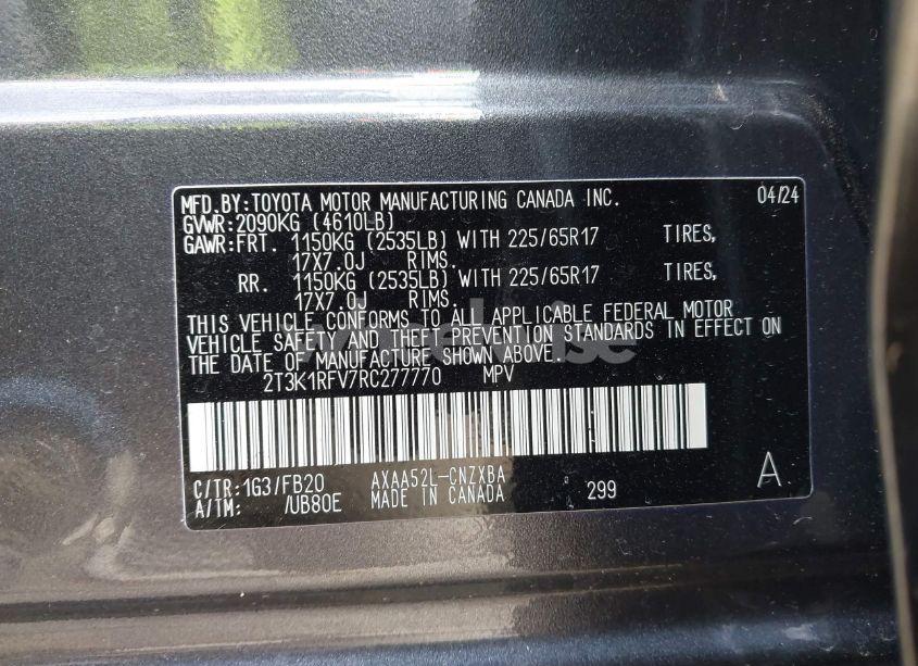 Photo 9 of 2024 Toyota Rav4 LE (VIN 2T3K1RFV7RC277770)