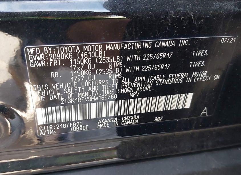 Photo 9 of 2021 Toyota Rav4 LE (VIN 2T3K1RFV9MW166760)