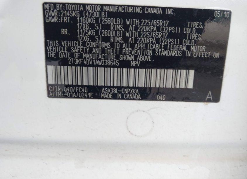 Photo 9 of 2010 Toyota Rav4 (VIN 2T3KF4DV1AW038645)