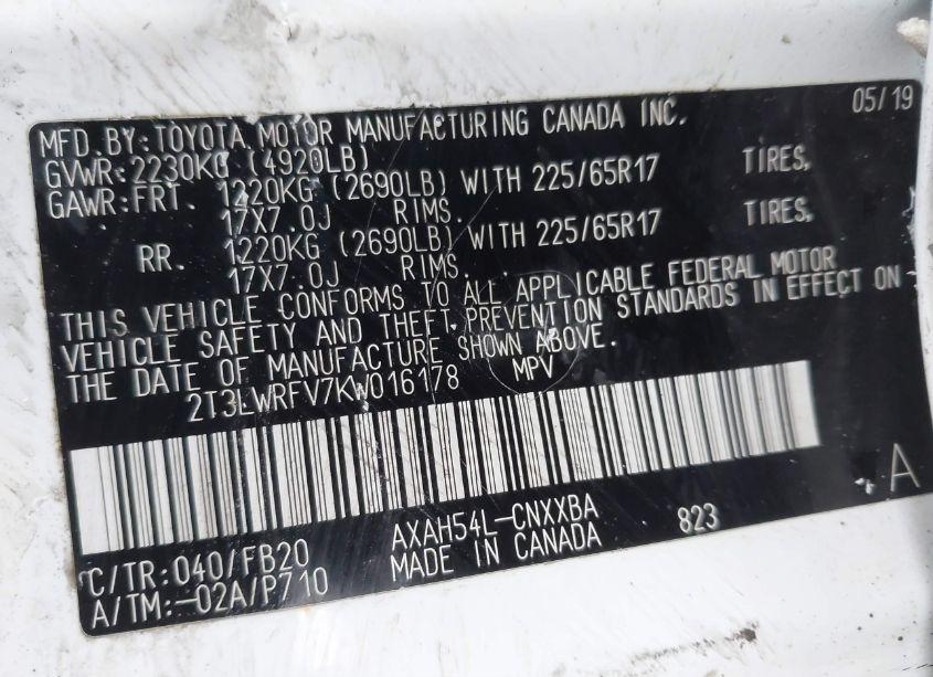 Photo 9 of 2019 Toyota Rav4 HYBRID LE (VIN 2T3LWRFV7KW016178)