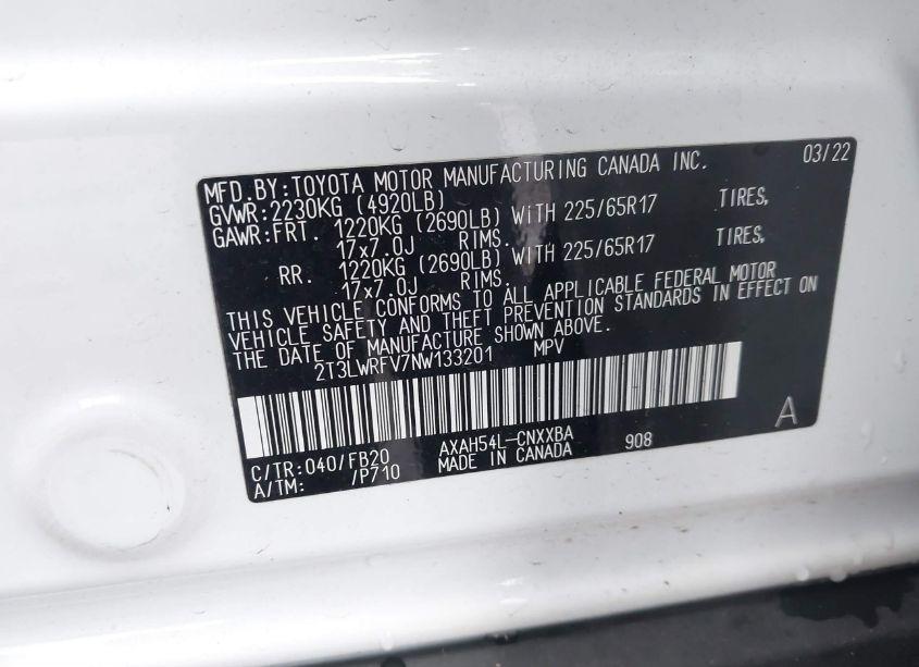 Photo 9 of 2022 Toyota Rav4 HYBRID LE (VIN 2T3LWRFV7NW133201)