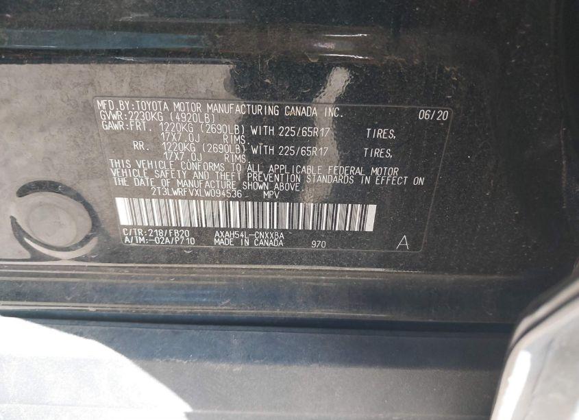 Photo 9 of 2020 Toyota Rav4 HYBRID LE (VIN 2T3LWRFVXLW094536)