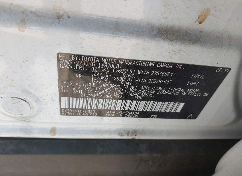 Photo 9 of 2019 Toyota Rav4 HYBRID LE (VIN 2T3MWRFV1KW025477)