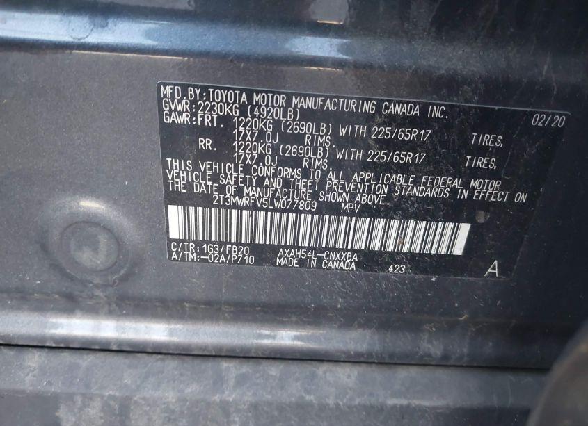 Photo 9 of 2020 Toyota Rav4 HYBRID LE (VIN 2T3MWRFV5LW077809)