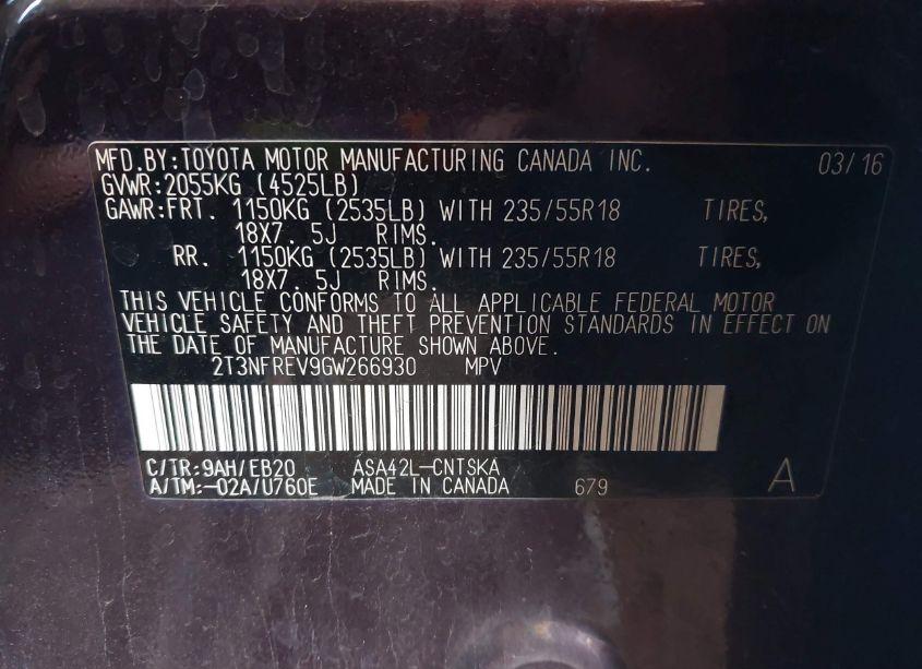 Photo 9 of 2016 Toyota Rav4 SE (VIN 2T3NFREV9GW266930)