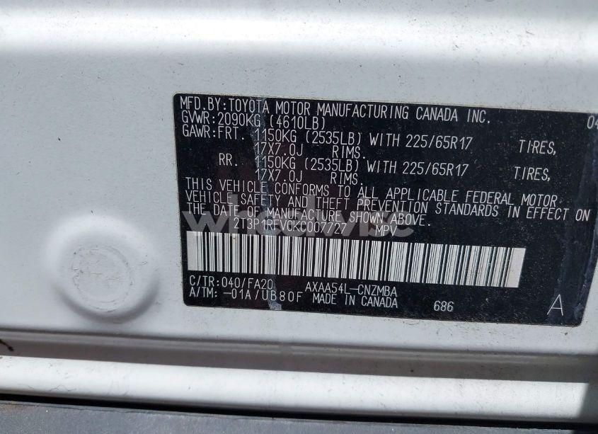 Photo 9 of 2019 Toyota Rav4 XLE (VIN 2T3P1RFV0KC007727)