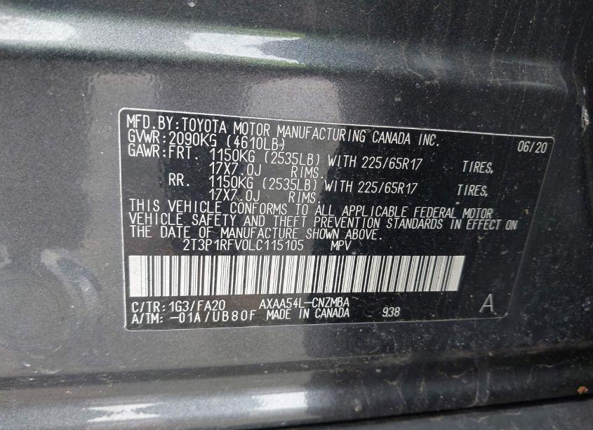 Photo 9 of 2020 Toyota Rav4 XLE (VIN 2T3P1RFV0LC115105)