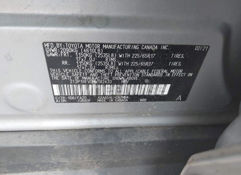 Photo 9 of 2021 Toyota Rav4 XLE (VIN 2T3P1RFV0MW182433)