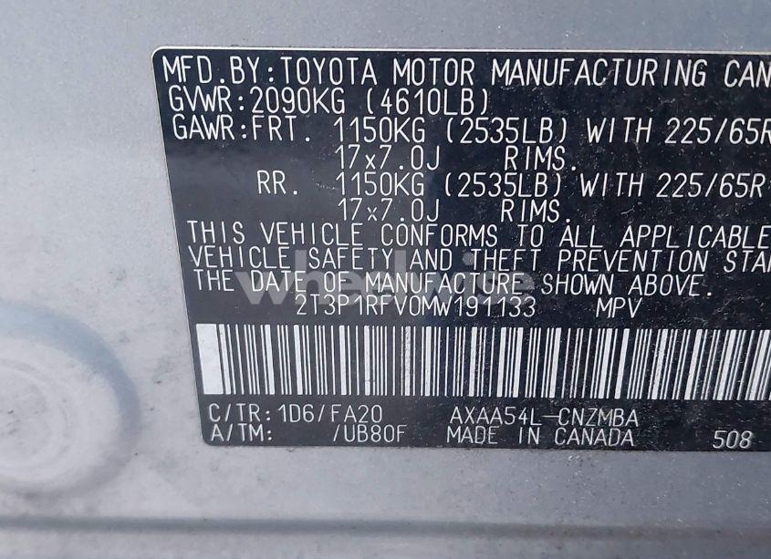 Photo 9 of 2021 Toyota Rav4 XLE (VIN 2T3P1RFV0MW191133)