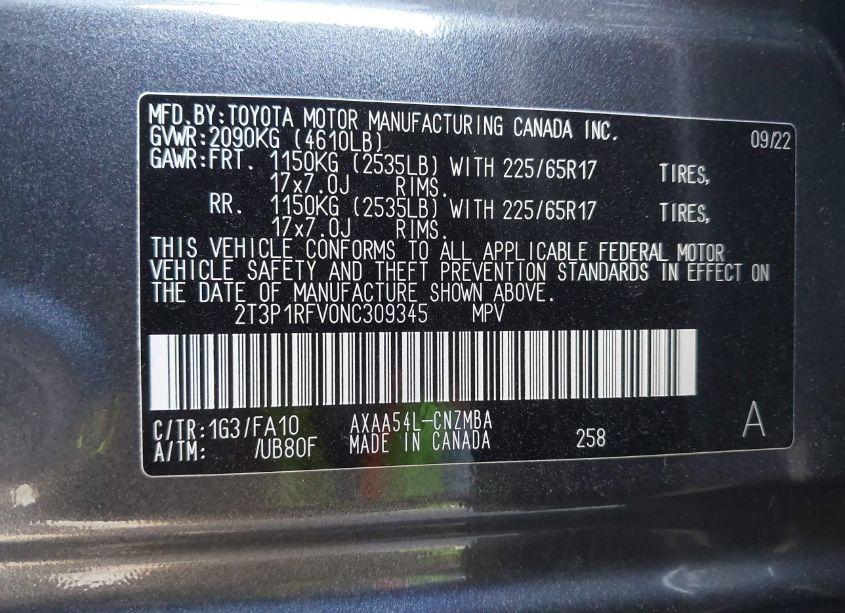 Photo 9 of 2022 Toyota Rav4 XLE (VIN 2T3P1RFV0NC309345)