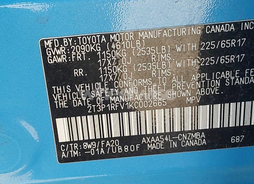 Photo 9 of 2019 Toyota Rav4 XLE (VIN 2T3P1RFV1KC002665)