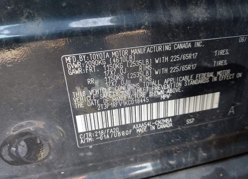 Photo 9 of 2019 Toyota Rav4 XLE (VIN 2T3P1RFV1KC018445)