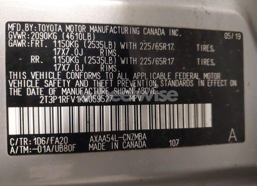 Photo 9 of 2019 Toyota Rav4 XLE (VIN 2T3P1RFV1KW059527)