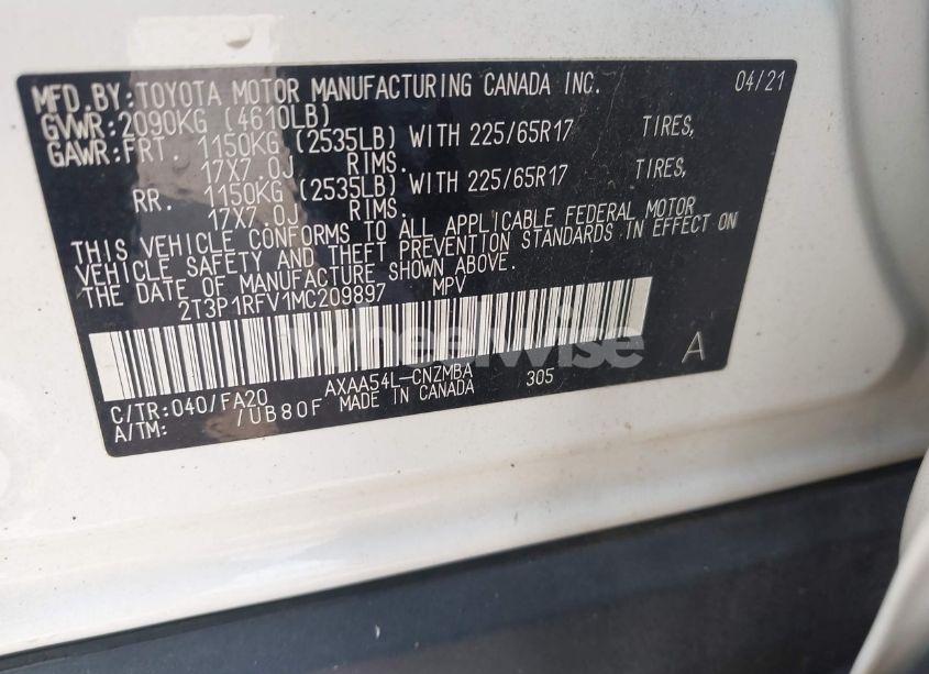 Photo 9 of 2021 Toyota Rav4 XLE (VIN 2T3P1RFV1MC209897)