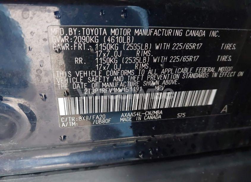 Photo 9 of 2021 Toyota Rav4 XLE (VIN 2T3P1RFV1MW151191)