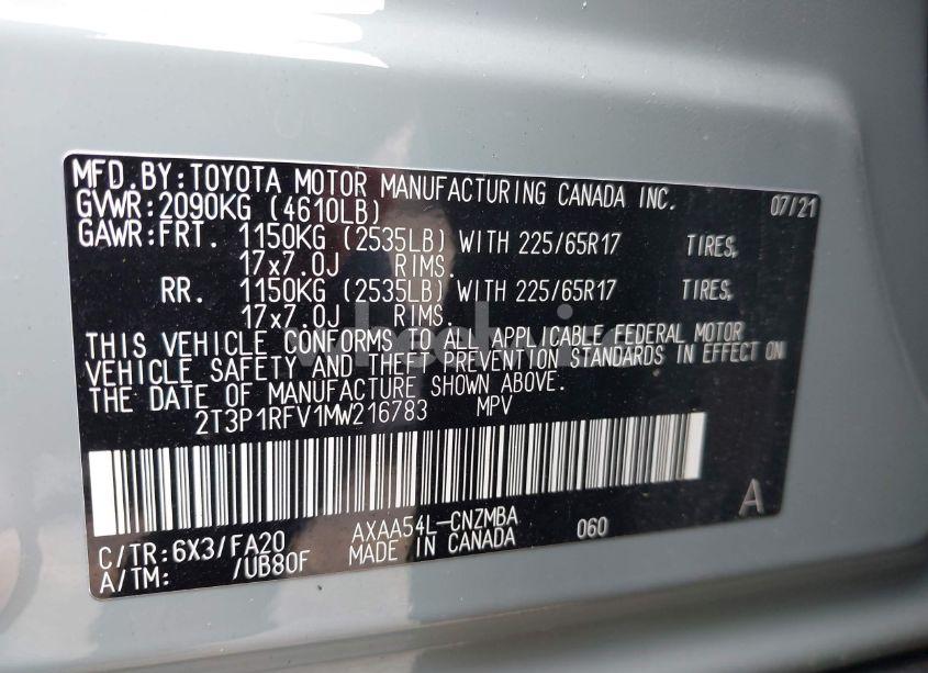 Photo 9 of 2021 Toyota Rav4 XLE (VIN 2T3P1RFV1MW216783)