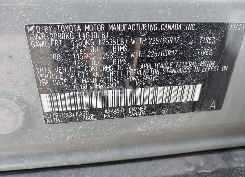 Photo 9 of 2021 Toyota Rav4 XLE (VIN 2T3P1RFV1MW239321)