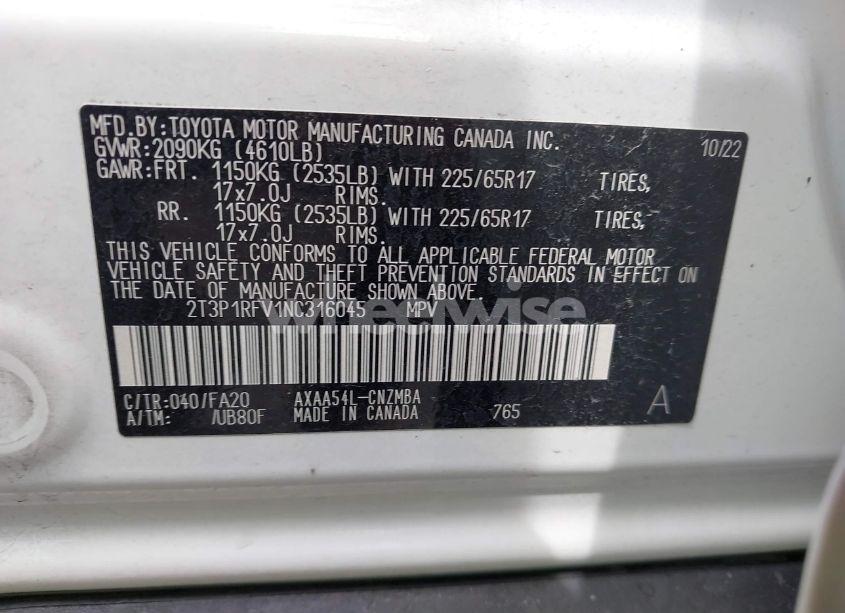 Photo 9 of 2022 Toyota Rav4 XLE (VIN 2T3P1RFV1NC316045)