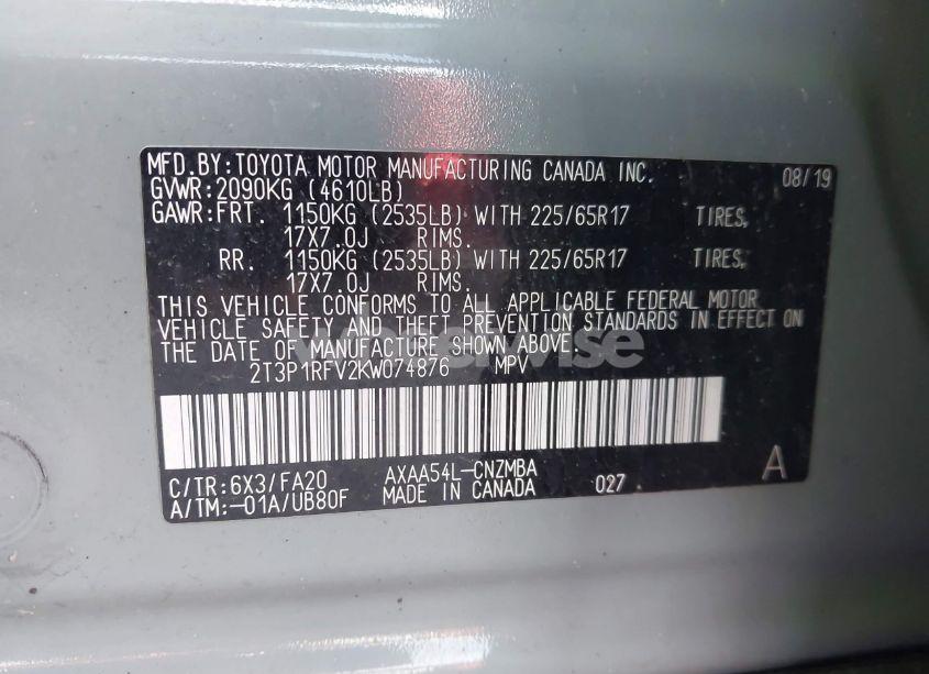 Photo 9 of 2019 Toyota Rav4 XLE (VIN 2T3P1RFV2KW074876)