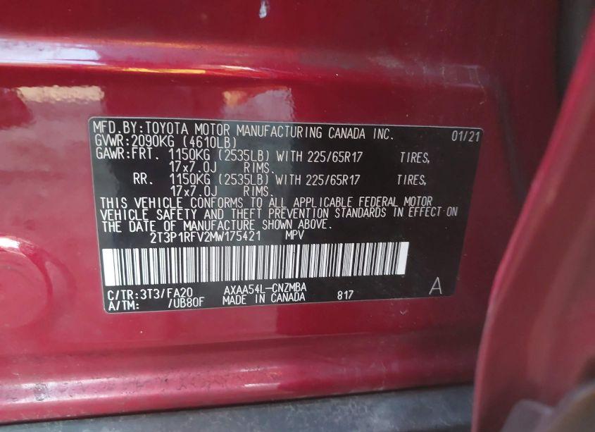 Photo 9 of 2021 Toyota Rav4 XLE (VIN 2T3P1RFV2MW175421)
