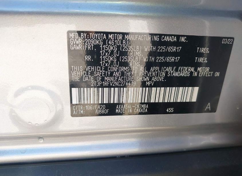 Photo 9 of 2022 Toyota Rav4 XLE (VIN 2T3P1RFV2NC274419)