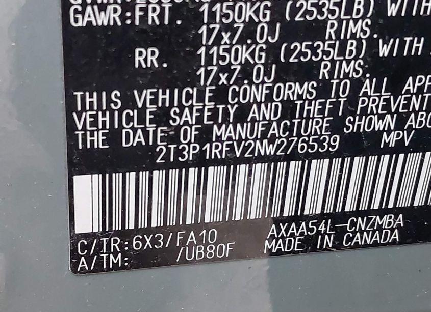 Photo 9 of 2022 Toyota Rav4 XLE (VIN 2T3P1RFV2NW276539)