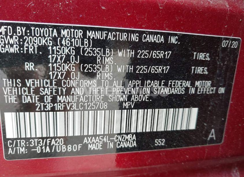 Photo 9 of 2020 Toyota Rav4 XLE (VIN 2T3P1RFV3LC125708)