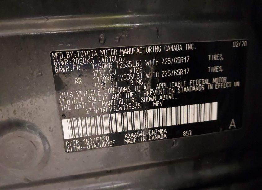 Photo 9 of 2020 Toyota Rav4 XLE (VIN 2T3P1RFV3LW105375)