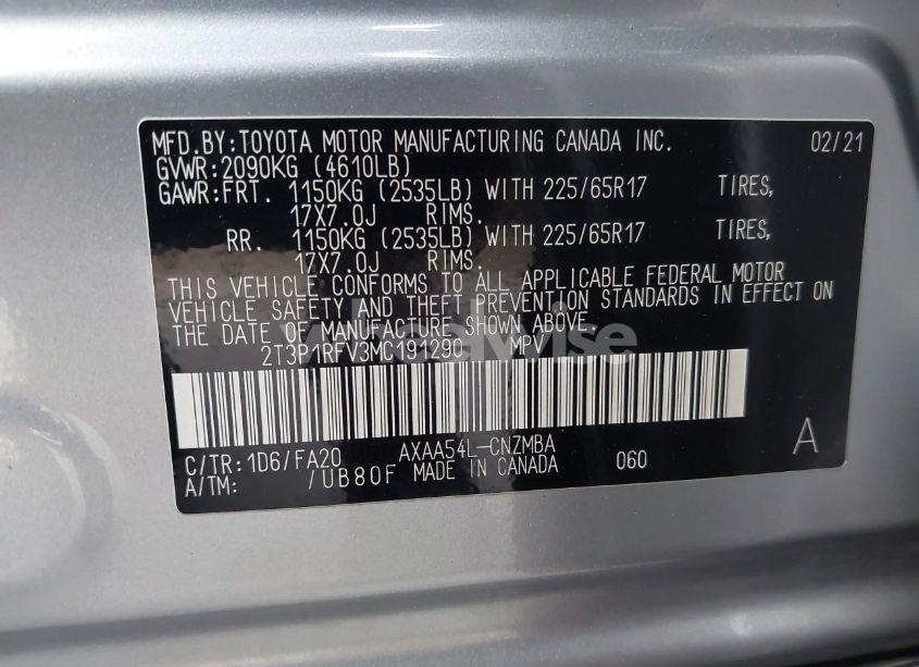 Photo 9 of 2021 Toyota Rav4 XLE (VIN 2T3P1RFV3MC191290)