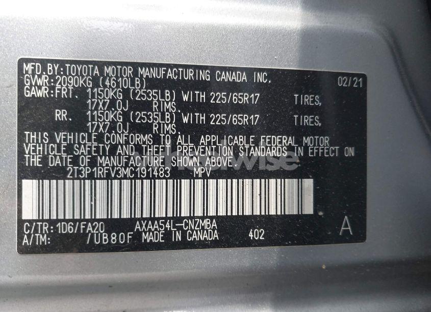 Photo 9 of 2021 Toyota Rav4 XLE (VIN 2T3P1RFV3MC191483)