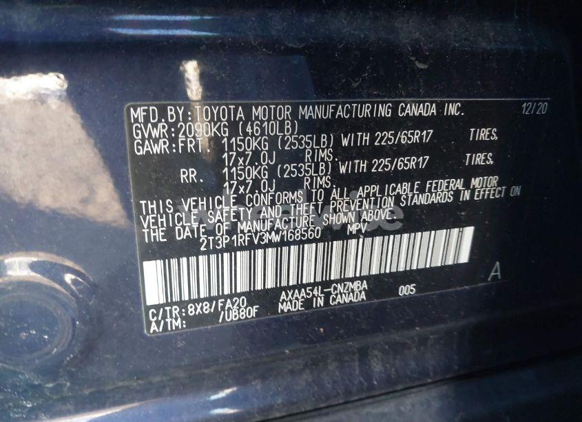 Photo 9 of 2021 Toyota Rav4 XLE (VIN 2T3P1RFV3MW168560)