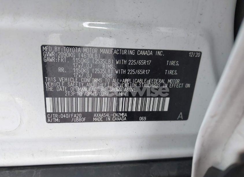 Photo 9 of 2021 Toyota Rav4 XLE (VIN 2T3P1RFV3MW170387)