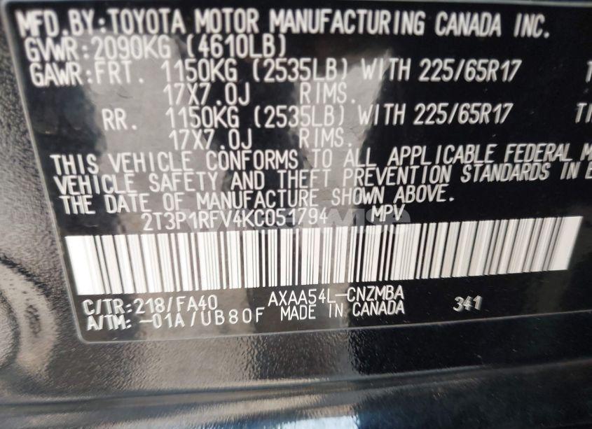 Photo 9 of 2019 Toyota Rav4 XLE (VIN 2T3P1RFV4KC051794)