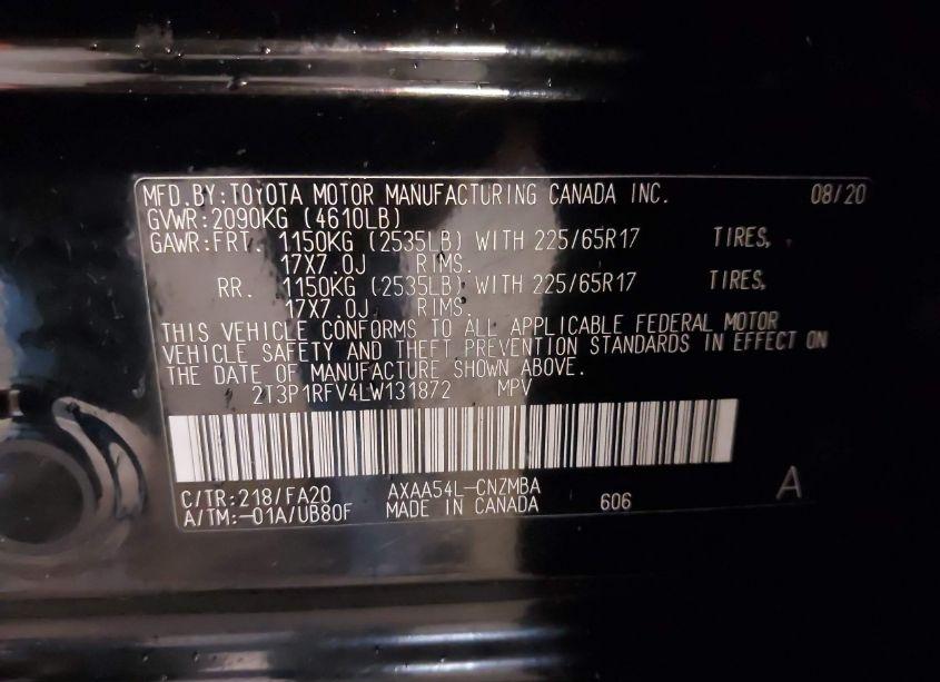 Photo 9 of 2020 Toyota Rav4 XLE (VIN 2T3P1RFV4LW131872)