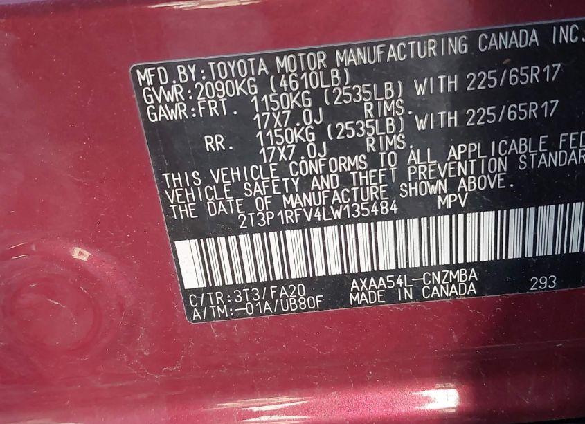 Photo 9 of 2020 Toyota Rav4 XLE (VIN 2T3P1RFV4LW135484)