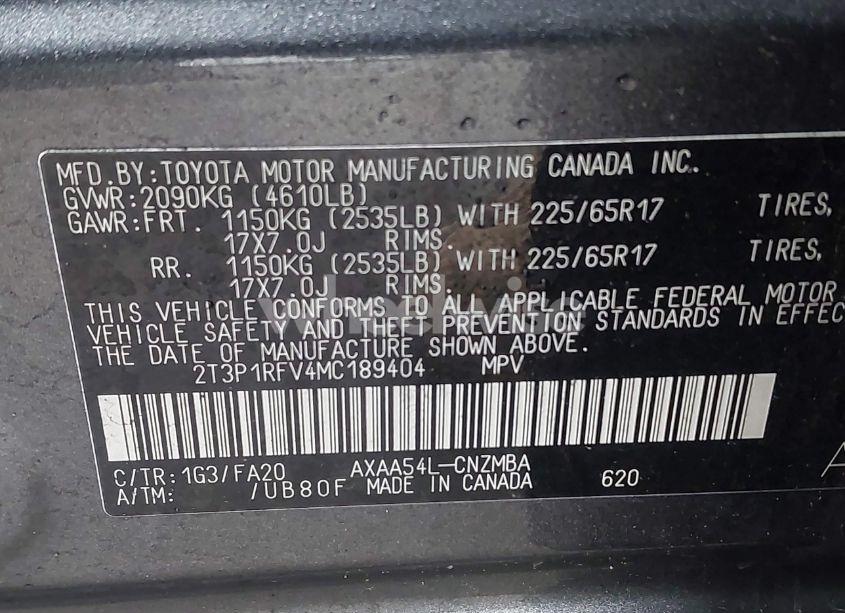 Photo 9 of 2021 Toyota Rav4 XLE (VIN 2T3P1RFV4MC189404)