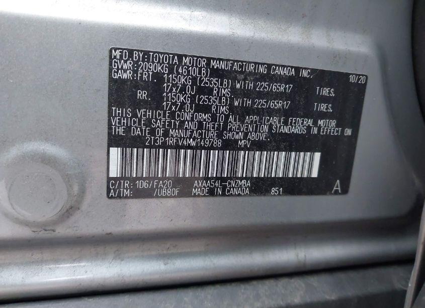 Photo 9 of 2021 Toyota Rav4 XLE (VIN 2T3P1RFV4MW149788)