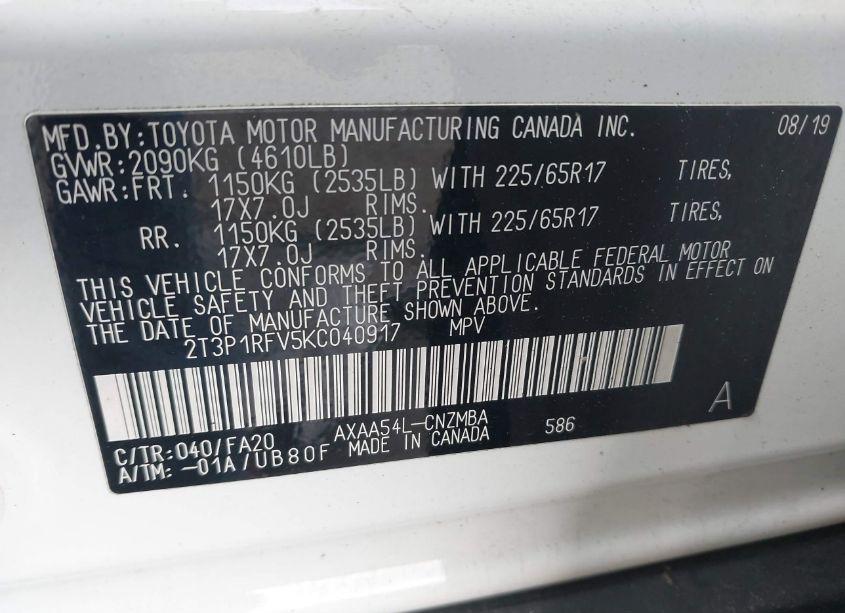 Photo 9 of 2019 Toyota Rav4 XLE (VIN 2T3P1RFV5KC040917)