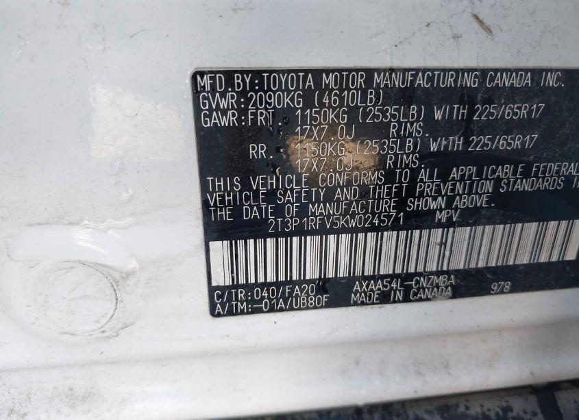 Photo 9 of 2019 Toyota Rav4 XLE (VIN 2T3P1RFV5KW024571)