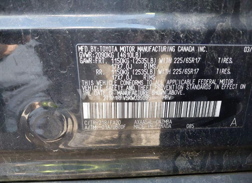 Photo 9 of 2019 Toyota Rav4 XLE (VIN 2T3P1RFV5KW039099)