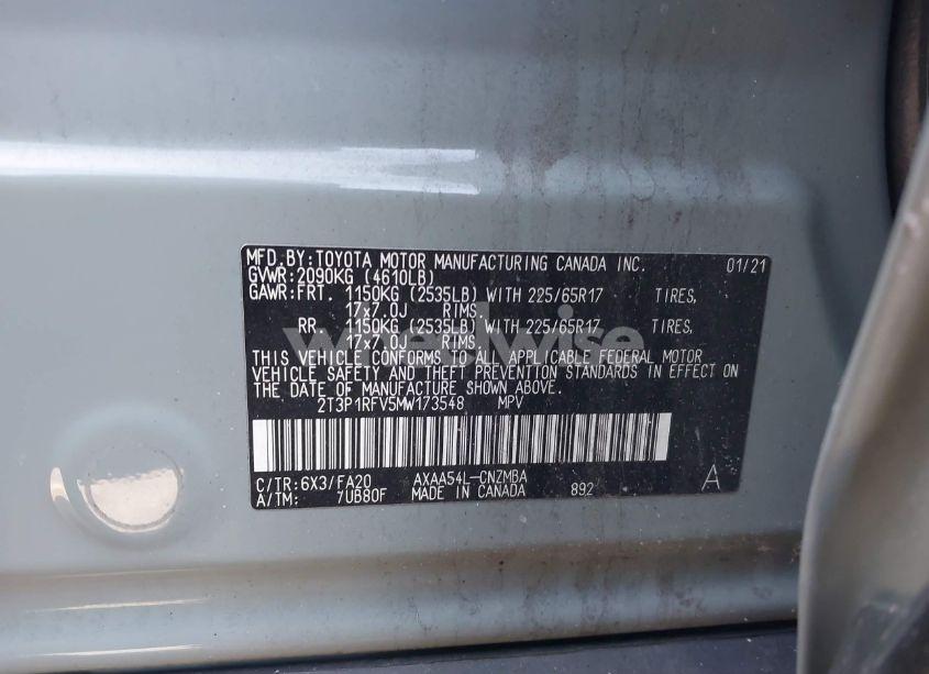 Photo 9 of 2021 Toyota Rav4 XLE (VIN 2T3P1RFV5MW173548)