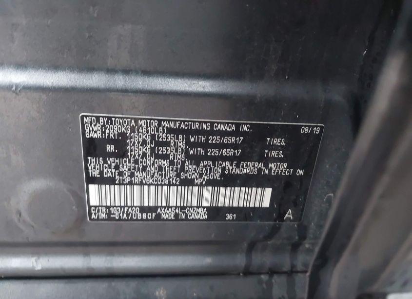 Photo 9 of 2019 Toyota Rav4 XLE (VIN 2T3P1RFV6KC038142)