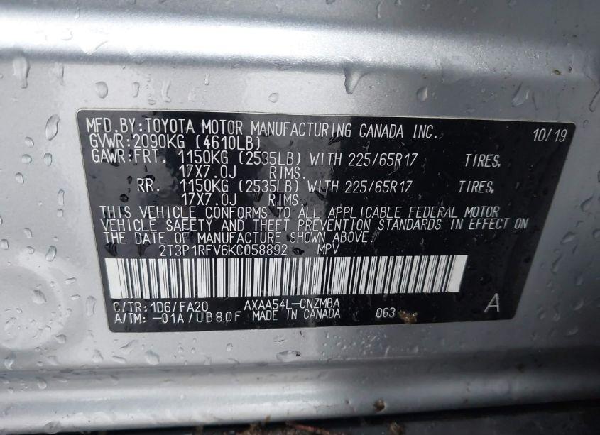 Photo 9 of 2019 Toyota Rav4 XLE (VIN 2T3P1RFV6KC058892)