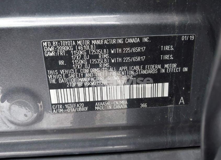 Photo 9 of 2019 Toyota Rav4 XLE (VIN 2T3P1RFV6KW019346)