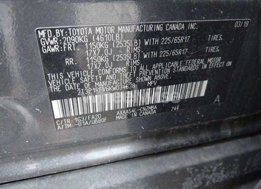 Photo 9 of 2019 Toyota Rav4 XLE (VIN 2T3P1RFV6KW034638)